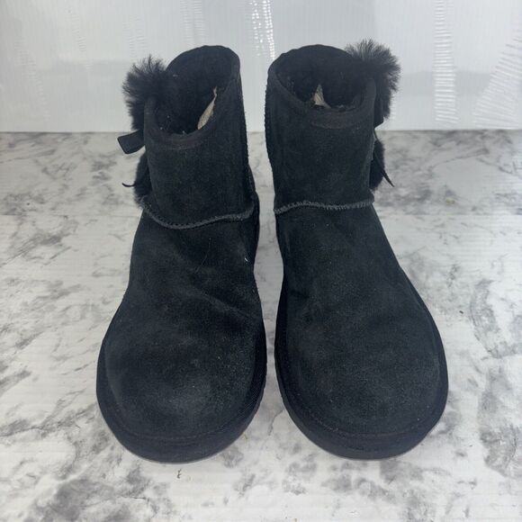 Koolaburra  by Ugg Black Victoria Mini Leather Bootie Boots Moccasin Size 7 - Picture 2 of 15